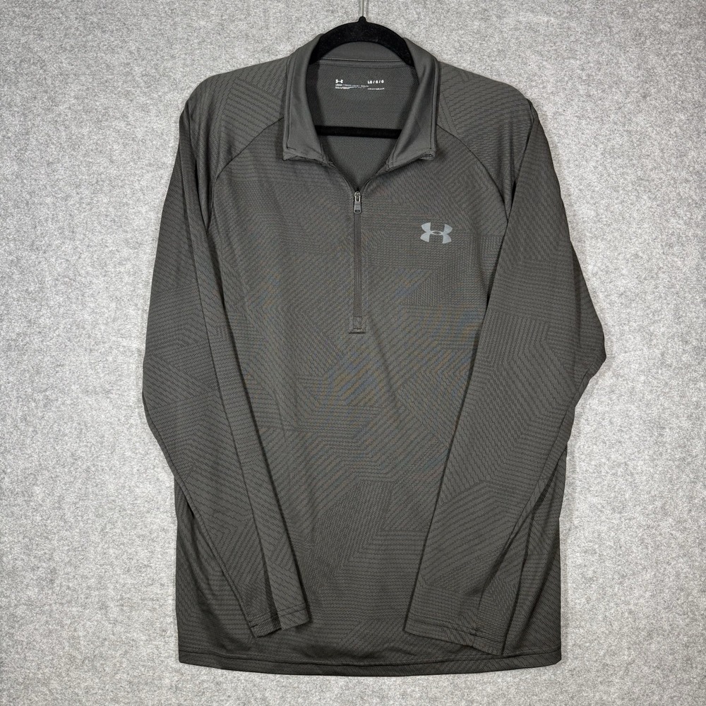 Under Armour HeatGear Men's Large Gray 1/4 Zip Pullover Loose Fit Geometric